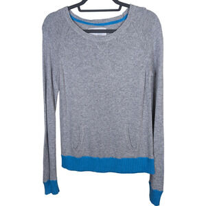 Aeropostale Women's Angora Blend Sweater, Kangaroo Pocket, Gray/Blue, Large